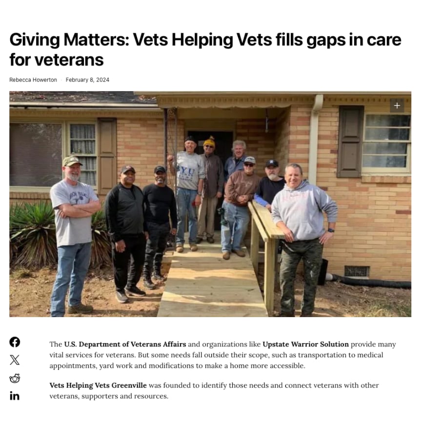 article about vets helping Vets Greenville in the Greenville journal