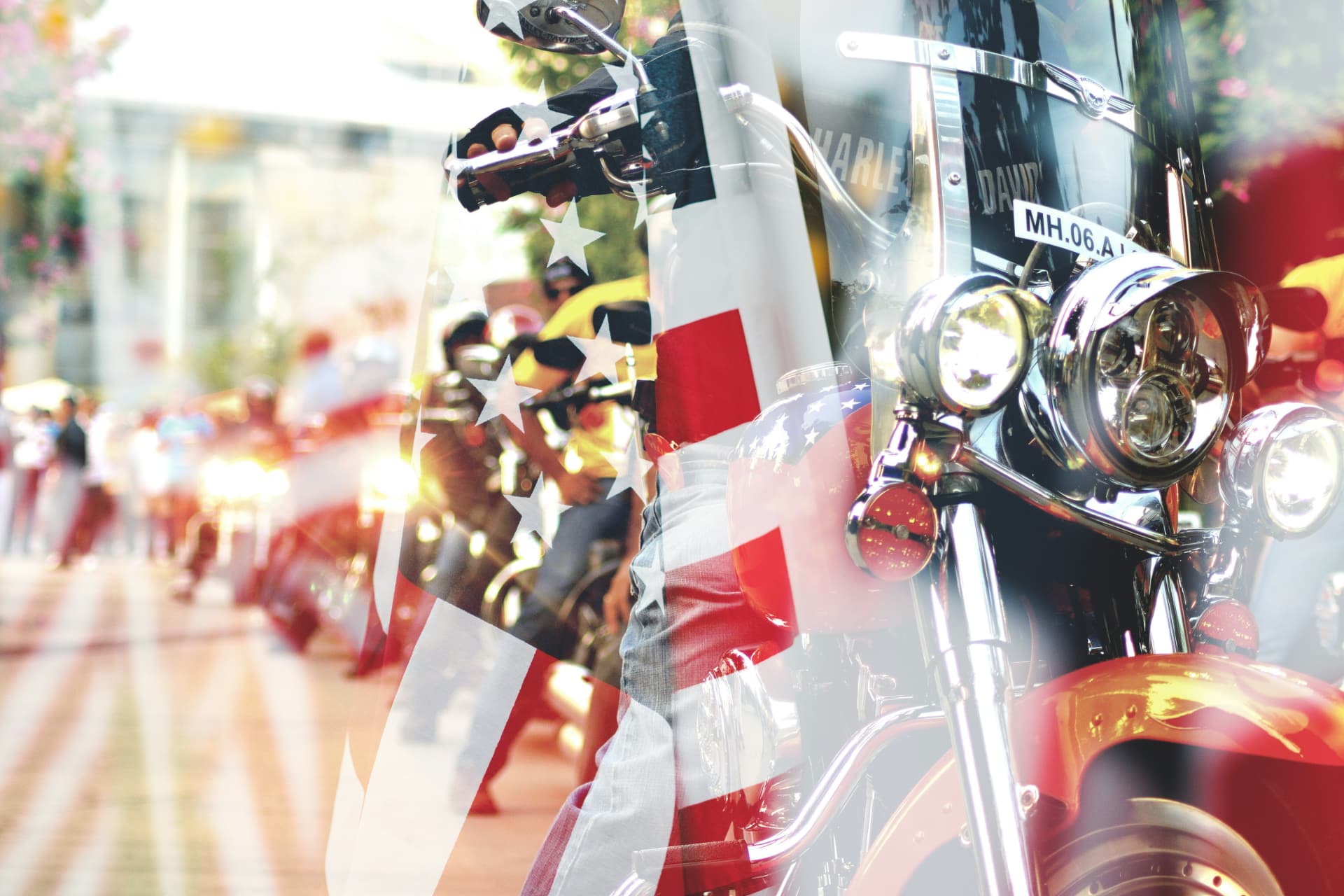 motorcycles and American flags