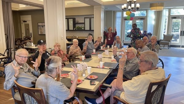 a room full of senior citizens.